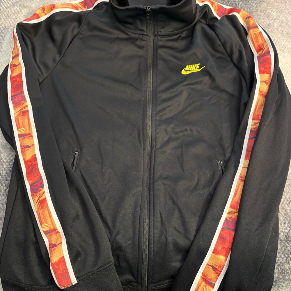 Nike Men's Black Windbreaker with Orange and Yellow Details